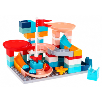 Klocki konstrukcyjne do Toru na kulki dla dzieci 3+ Zjeżdżalnie Wzniesienia Lejki + Podstawa + Akcesoria 105 el.